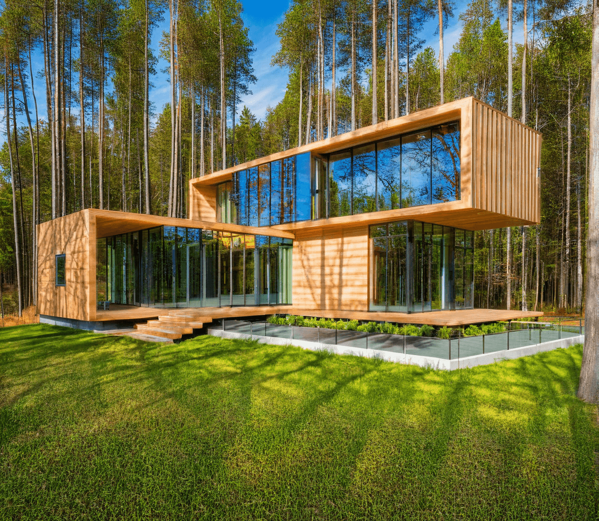 Output modern building in countryside