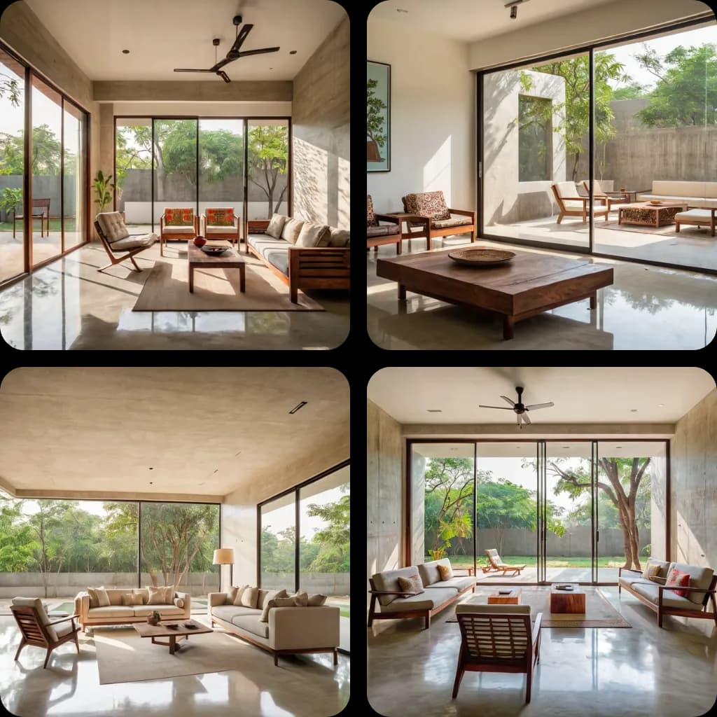 A minimalistic indian modern living room generated by Gendo AI
