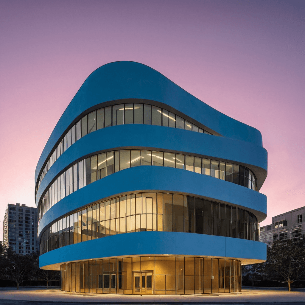 Output minimalistic office building with dramatic lighting