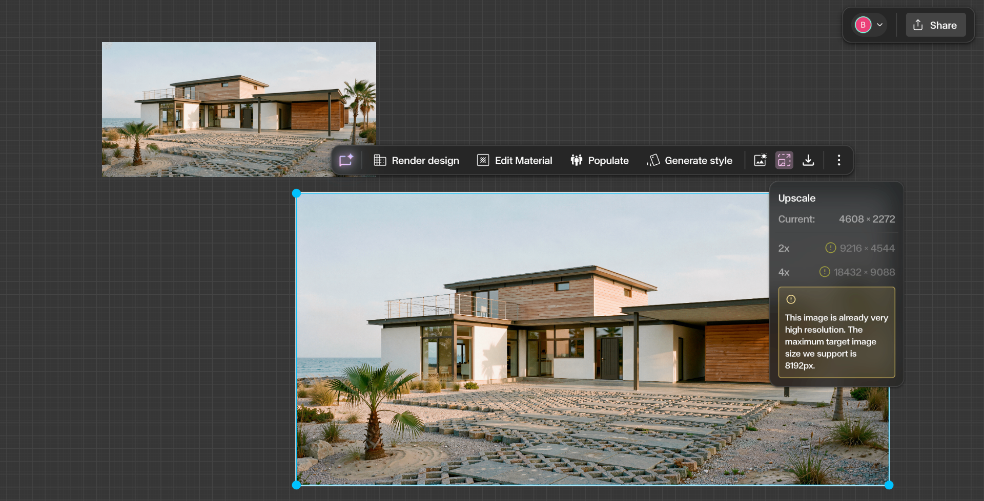 Upscaled image added to canvas