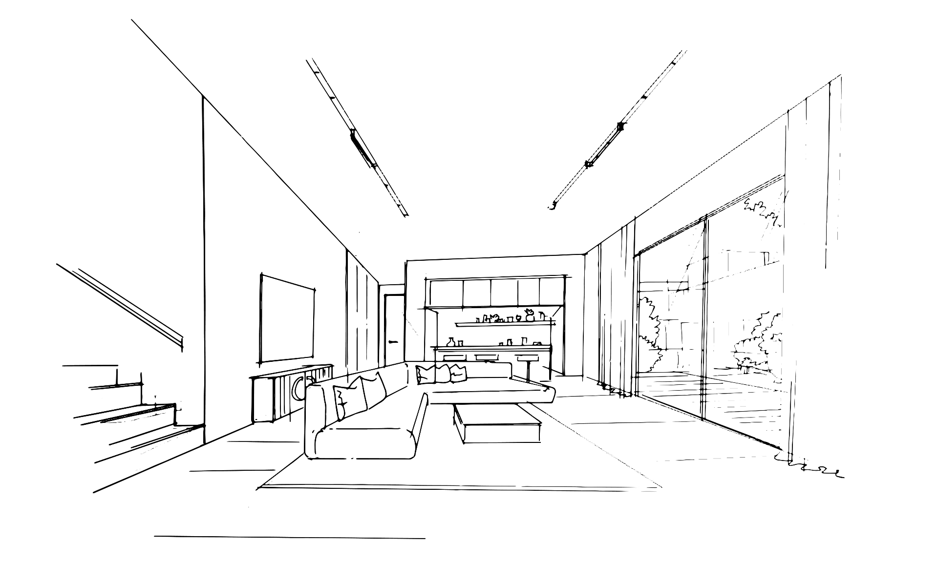 Interior sketch — original design intent before AI rendering