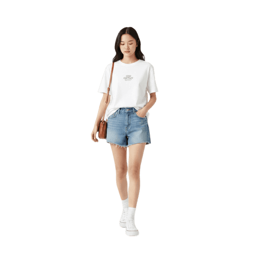 Front-view Asian female walking cut-out PNG