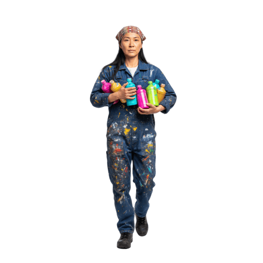 Front-view Asian female walking cut-out PNG