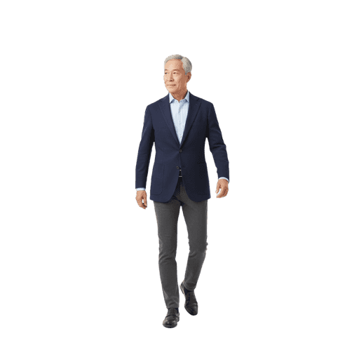 Front-view Asian male walking cut-out PNG