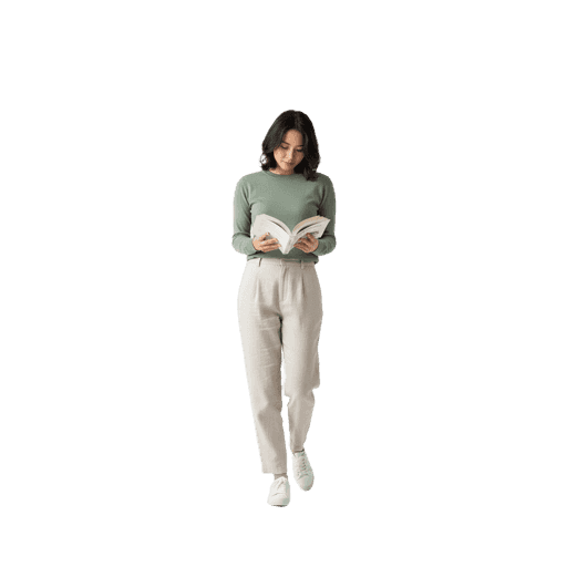 Front-view Asian female walking cut-out PNG