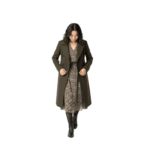Front-view Asian female walking cut-out PNG
