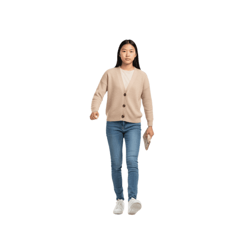 Front-view Asian female walking cut-out PNG