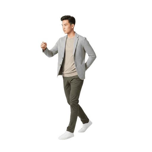 Front-view Asian male walking cut-out PNG