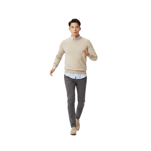 Front-view Asian male walking cut-out PNG